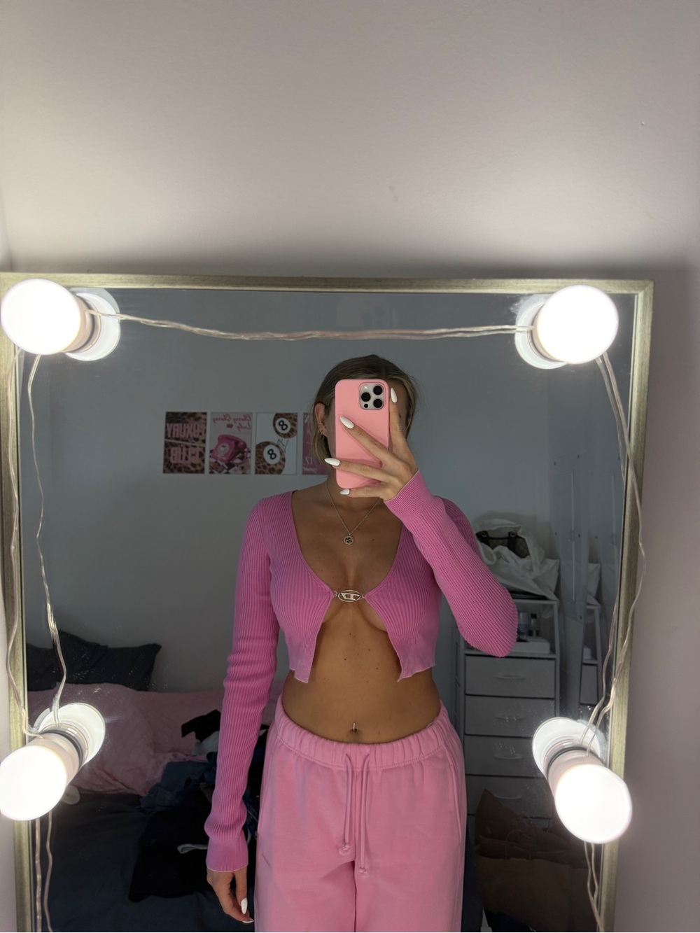 Diesel Pink Long Sleeve Crop Top